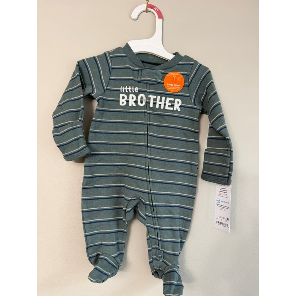 Carter's Footed Sleeper Baby Boy Newborn Blue Green Striped Little Brother NWT